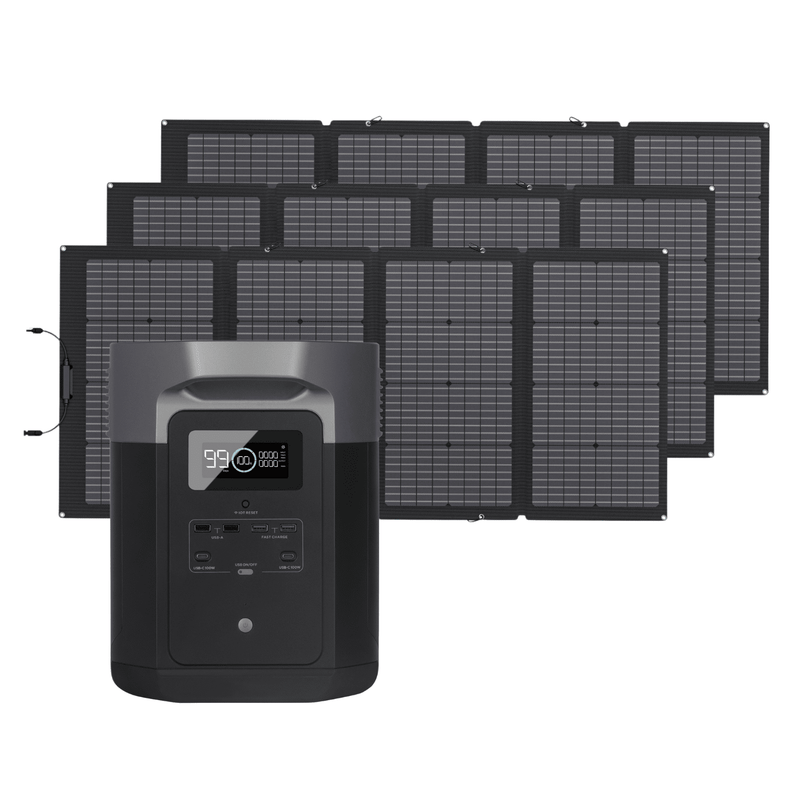 Ecoflow Delta Max 2000 Portable Power Station + 3 Foldable 220W Bifacial Solar Panel Bundle - Pristine Home & Wellness
