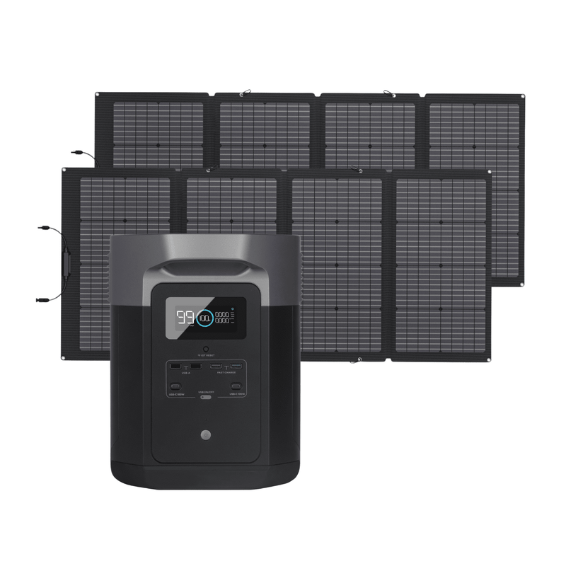 Ecoflow Delta Max 2000 Portable Power Station + 2 Foldable 220W Bifacial Solar Panel Bundle - Pristine Home & Wellness