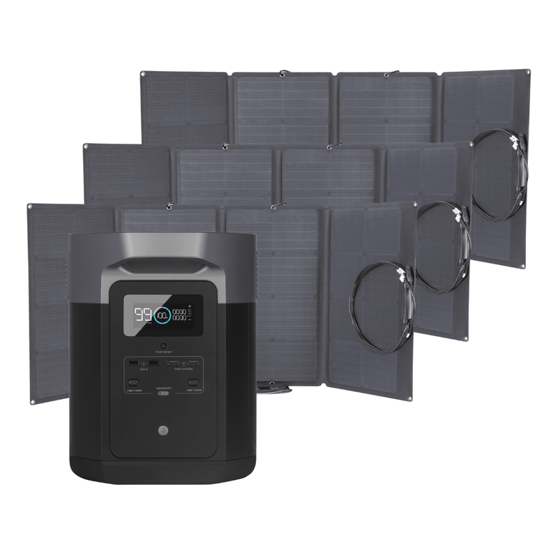 EcoFlow Delta Max 1600 Portable Power Station + 3 Foldable 160W Solar Panel Bundle - Pristine Home & Wellness