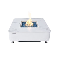 Elementi Plus Blanco White Annecy Porcelain Top Fire Pit Table - Pristine Home & Wellness