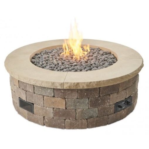 Outdoor Greatroom Company Limestone Tan Concrete Top for Bronson Block Round Gas Fire Pit Kit 4 pieces - Pristine Home & Wellness
