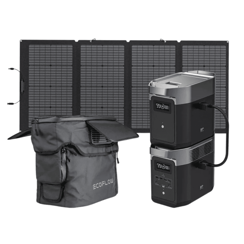 EcoFlow Delta 2 Portable Power Station + Delta 2 Smart Extra Battery + Foldable 220W Bifacial Solar Panel + Delta 2 Waterproof Bag Bundle