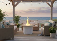 Outdoor Greatroom Company Reverie Round Gas Fire Pit Table 42" - Smokey Oak - White - image 2