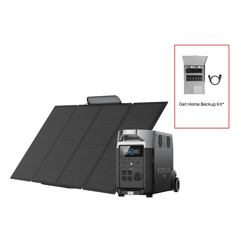 EcoFlow Delta Pro Portable Power Station + Foldable 400W Solar Panel + Transfer Switch 306A1 + Cable Bundle - Pristine Home & Wellness