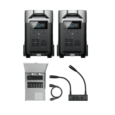 2 EcoFlow Delta Pro Portable Power Stations + Delta Pro Double Voltage Hub + Transfer Switch Bundle - Pristine Home & Wellness