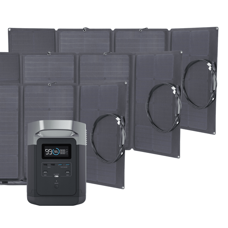 EcoFlow Delta 1300 Portable Power Station + 3 EcoFlow Foldable 160W Solar Panel Bundle
