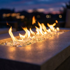 Close-up of the linear flame of the AFD Contempo LP Select Long fire table