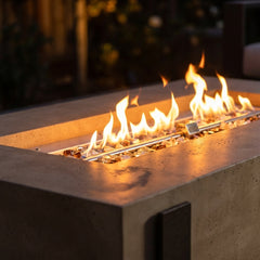 Close-up of the flame and iron strap of the AFD Iron Saddle fire table