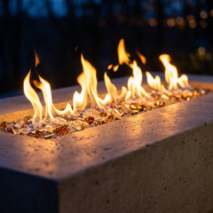 Close-up of the linear flame of the AFD Legend Long fire table