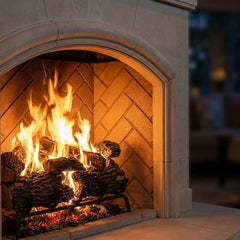 Close-up of the log fire inside the AFD Phoenix outdoor fireplace