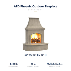 AFD Phoenix outdoor fireplace specs: 65 x 36 x 87 inches