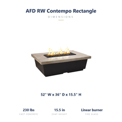 AFD Reclaimed Wood Contempo Rectangle specs: 52 x 36 x 15.5 inches, 230 lbs