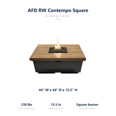 AFD Reclaimed Wood Contempo Square specs: 44 x 44 x 15.5 inches, 230 lbs