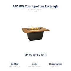 AFD Reclaimed Wood Cosmopolitan Rectangle specs: 54 x 36 x 24 inches, 360 lbs