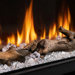 Flame detail: Dimplex Ignite Bold 50 built-in linear electric fireplace burning in an evening interior