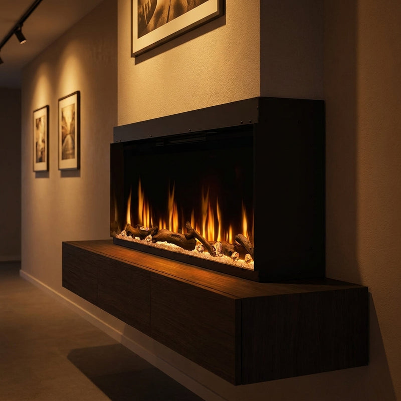 Dimplex Ignite Bold 50 built-in linear electric fireplace burning in an evening interior