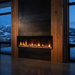 Dimplex Ignite Bold 88 built-in linear electric fireplace burning in an evening interior