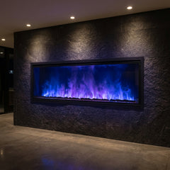 Dimplex GBF1500 Opti-myst fireplace showing the customizable multicolor water-vapor flame mode