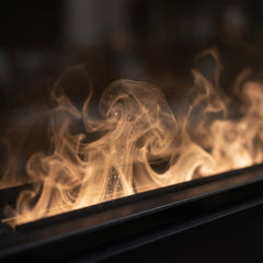 Close-up of the Opti-myst water-vapor flame in the Dimplex Pro 1500 built-in electric firebox