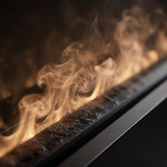 Close-up of the Opti-myst water-vapor mist flame in the Dimplex OLF66 linear electric fireplace