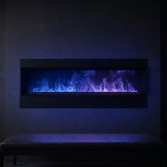 Dimplex OLF 86 Opti-myst fireplace showing the customizable multicolor water-vapor flame mode