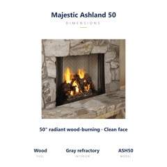 Majestic Ashland 50 wood burning fireplace specs, natural gray refractory