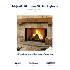Majestic Biltmore 50 herringbone wood burning fireplace specs