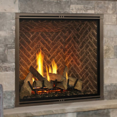 Split log fire and herringbone interior of the Majestic Marquis II 42