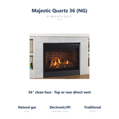 Majestic Quartz 36 NG direct vent gas fireplace, burning at evening