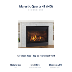 Majestic Quartz 42 NG direct vent gas fireplace, burning at evening