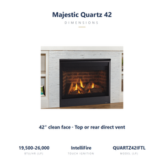 Majestic Quartz 42 specs: 19500-26000 BTU LP, top or rear direct vent