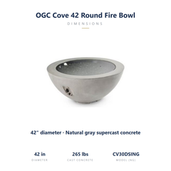 Outdoor Greatroom Cove 42 round fire bowl specs: 42 inch diameter, 265 lbs