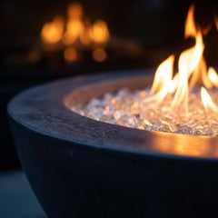 Close-up of flames in the Midnight Mist Outdoor Greatroom Cove 42 fire bowl