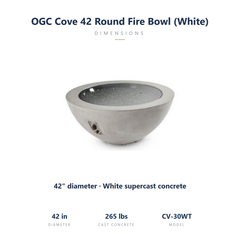 Outdoor Greatroom Cove 42 White fire bowl specs: 42 inch diameter, 265 lbs