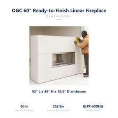 Outdoor Greatroom RLFP-60DNG specs: 92 x 18.5 x 48 inch ready-to-finish enclosure, 60 inch opening, 252 lbs