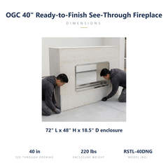 Outdoor Greatroom RSTL-40DNG specs: 72 x 18.5 x 48 inch ready-to-finish enclosure, 40 inch opening, 220 lbs