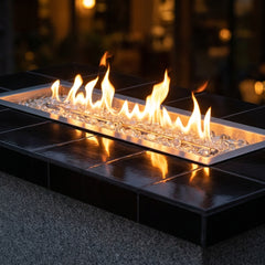 Outdoor Greatroom Black Uptown LP fire table dimensions: 64.5 x 48.25 x 23.63 inches, 445 lbs